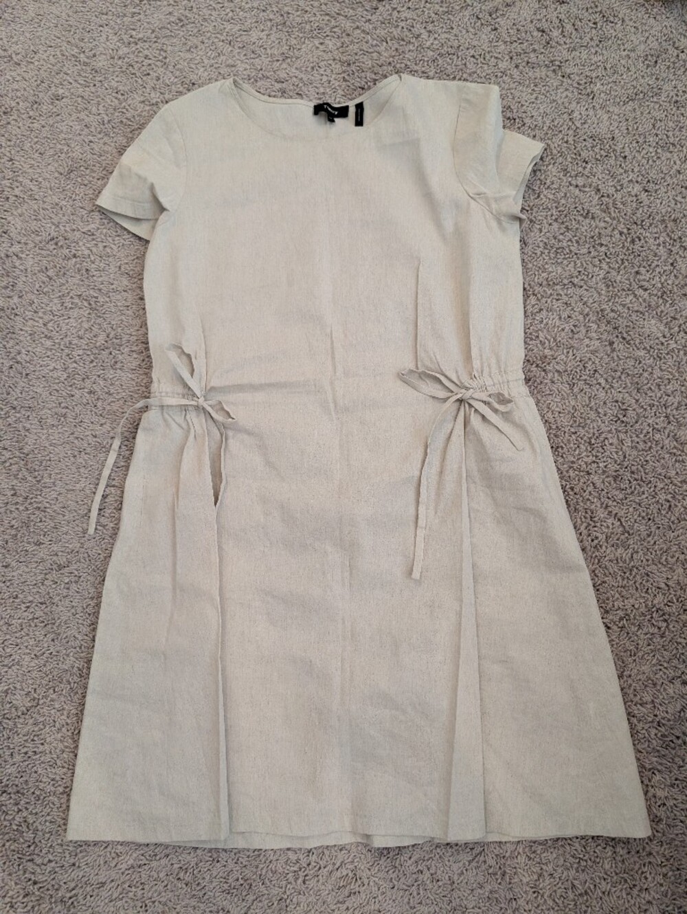 Theory Light Beige Tie-Waist Linen Dress
